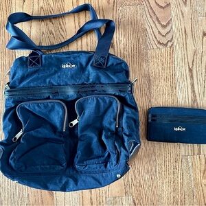 Kipling bag with matching wallet black w/ pink lining